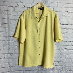 Folio Silk Hawaiian Yellow Shirt Palm Trees Size L